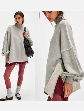 We The Free Wonderful Pullover Sweater Slouchy Oversized Heather Gray Medium